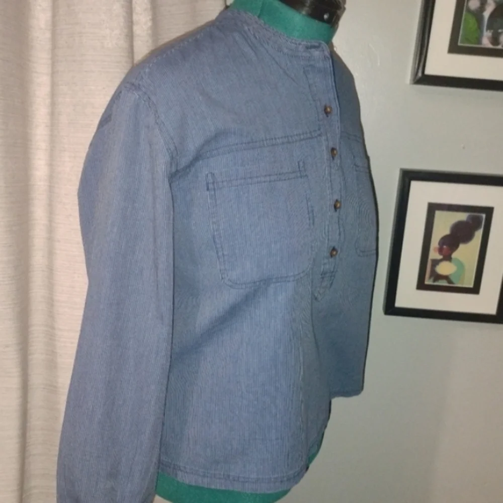 Lucky Brand Edie Striped Popover Top Blue White Pinstripe Size M NWT - Picture 7 of 14